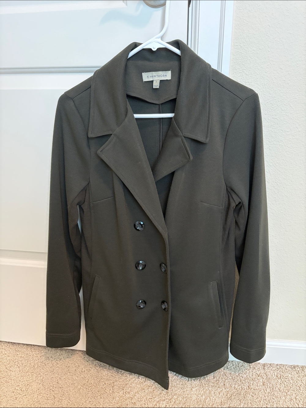 41 Hawthorn Olive Green Double-Breasted Knit Peacoat